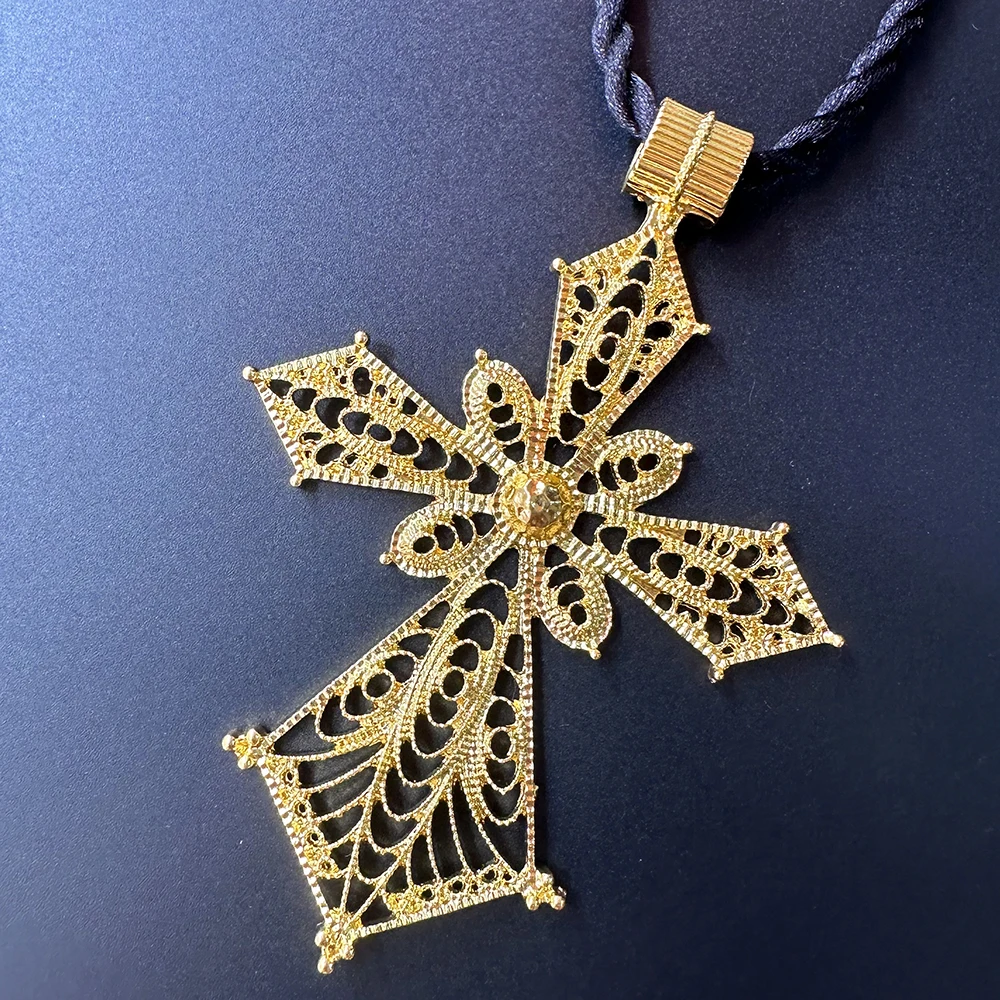 

24K Latest Ethiopian Cross Pendant Necklace Eritrean Women's Wedding Gift Jewelry African ArabicGold