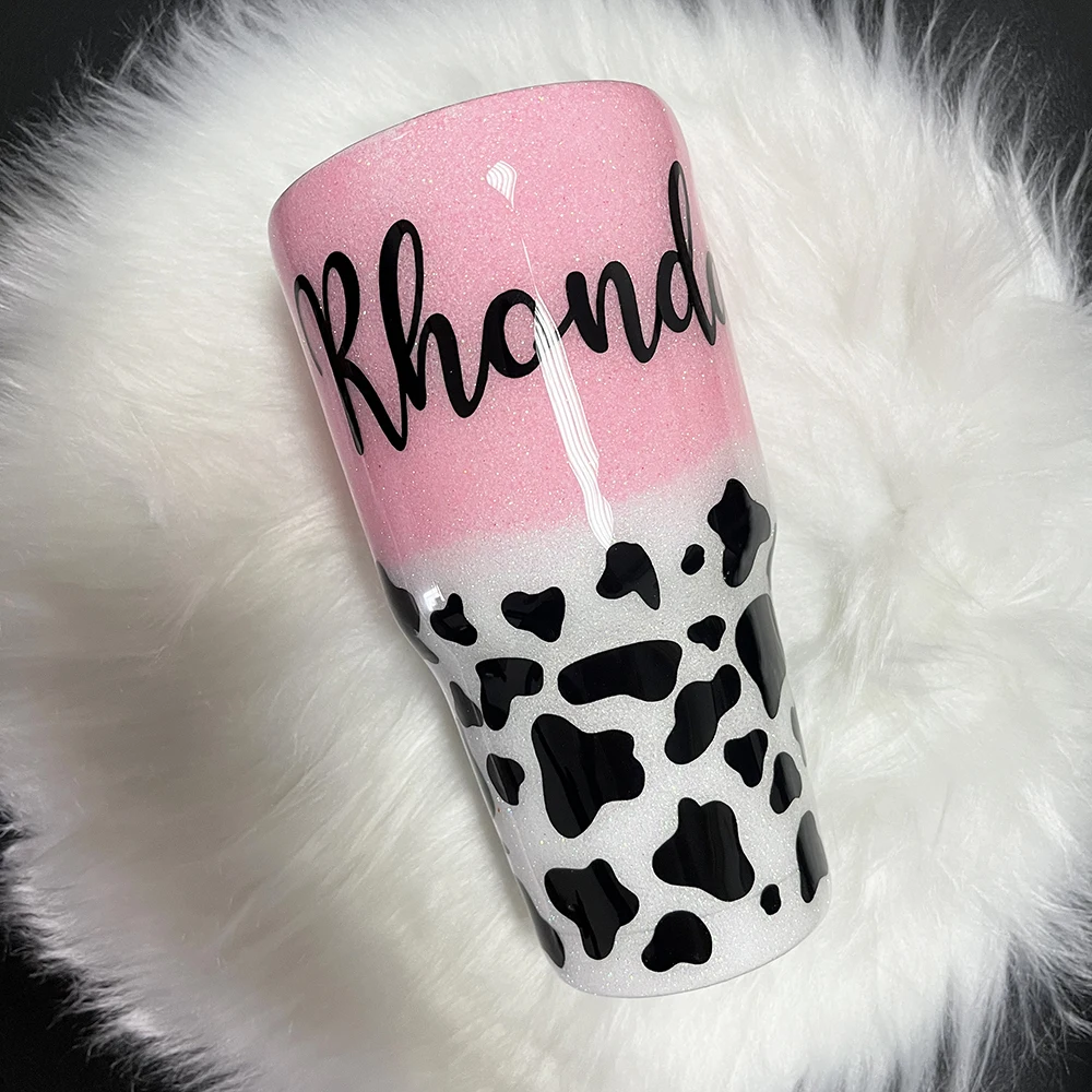 

handmade personalized cow printing tumbler sealed by epoxy