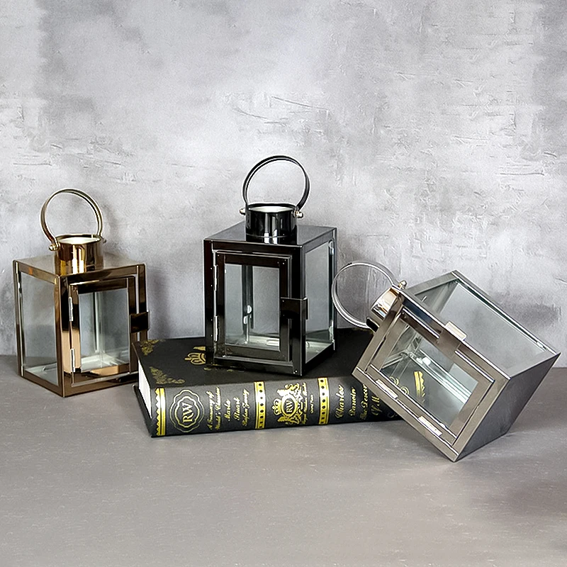 Портативный подсвечник ручной квадратный из нержавеющей стали с ручкой