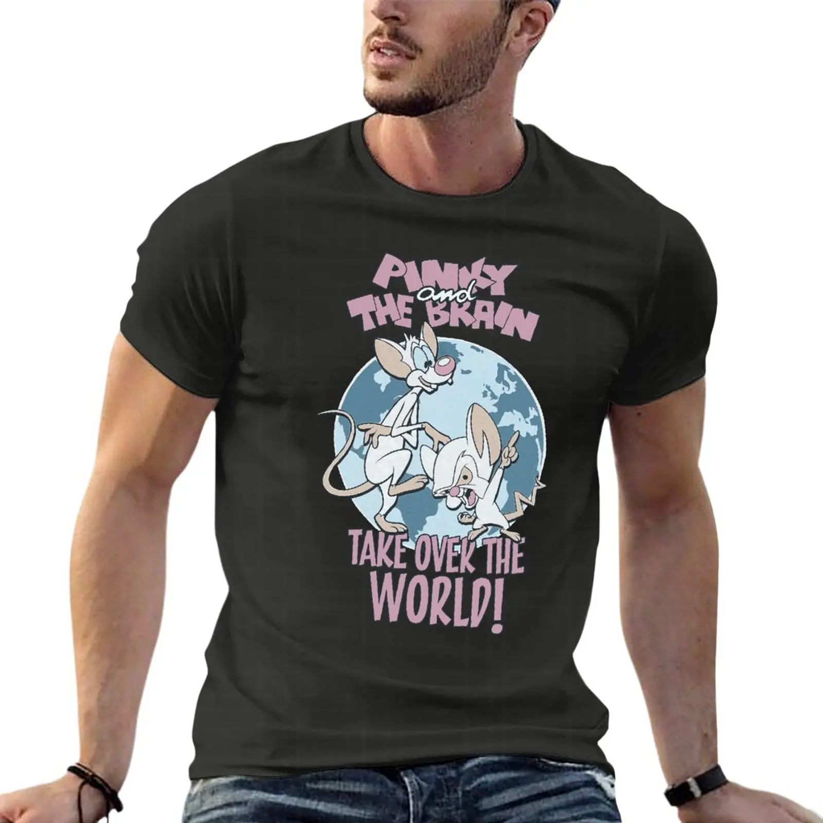 

Animaniacs Pinky And The Brain Take Over The World Oversized T Shirts Harajuku Mens Clothes 100% Cotton Streetwear Tops Tee