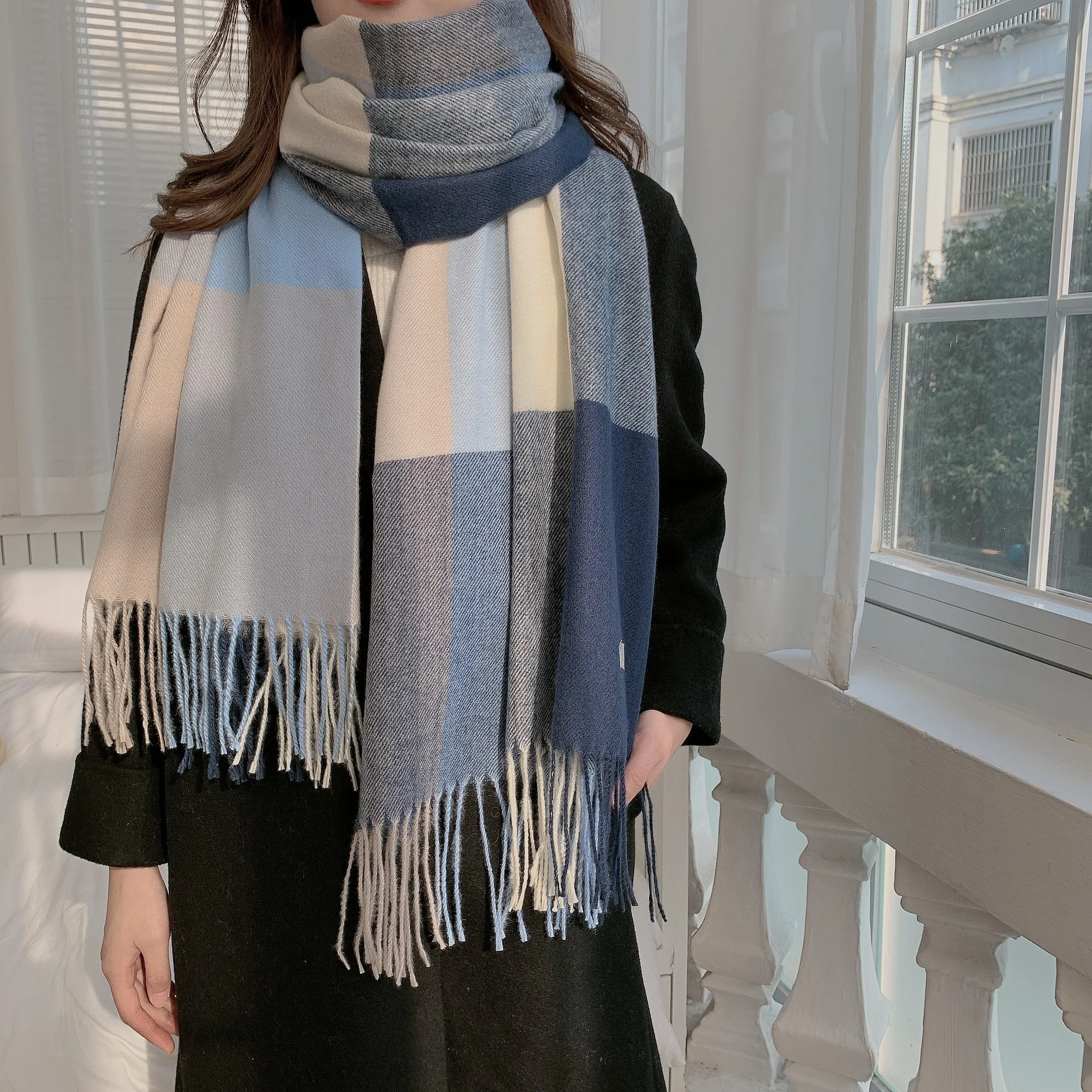 

Scarf Women's Winter 2022 Imitation Cashmere Scarf South Korea Big Grid Scarf New Tassel Scarf Shawl Warm Fashion Versatile