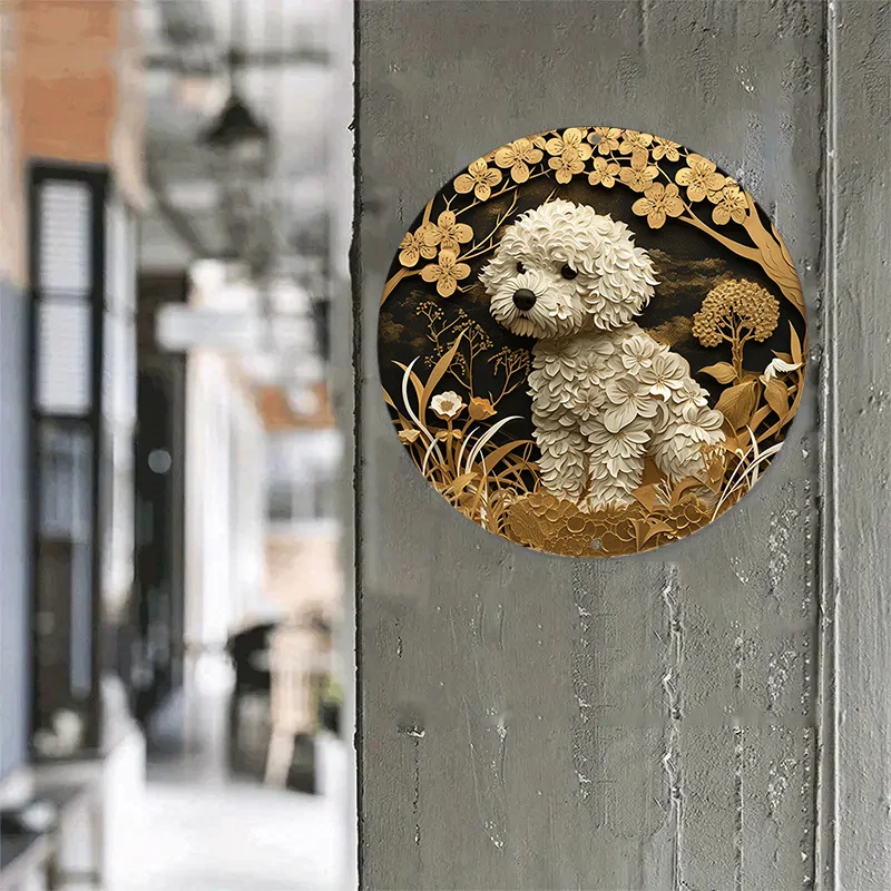 Металлический знак Элегантный Бишон Фризе 8x8: изысканный рисунок из бумаги и