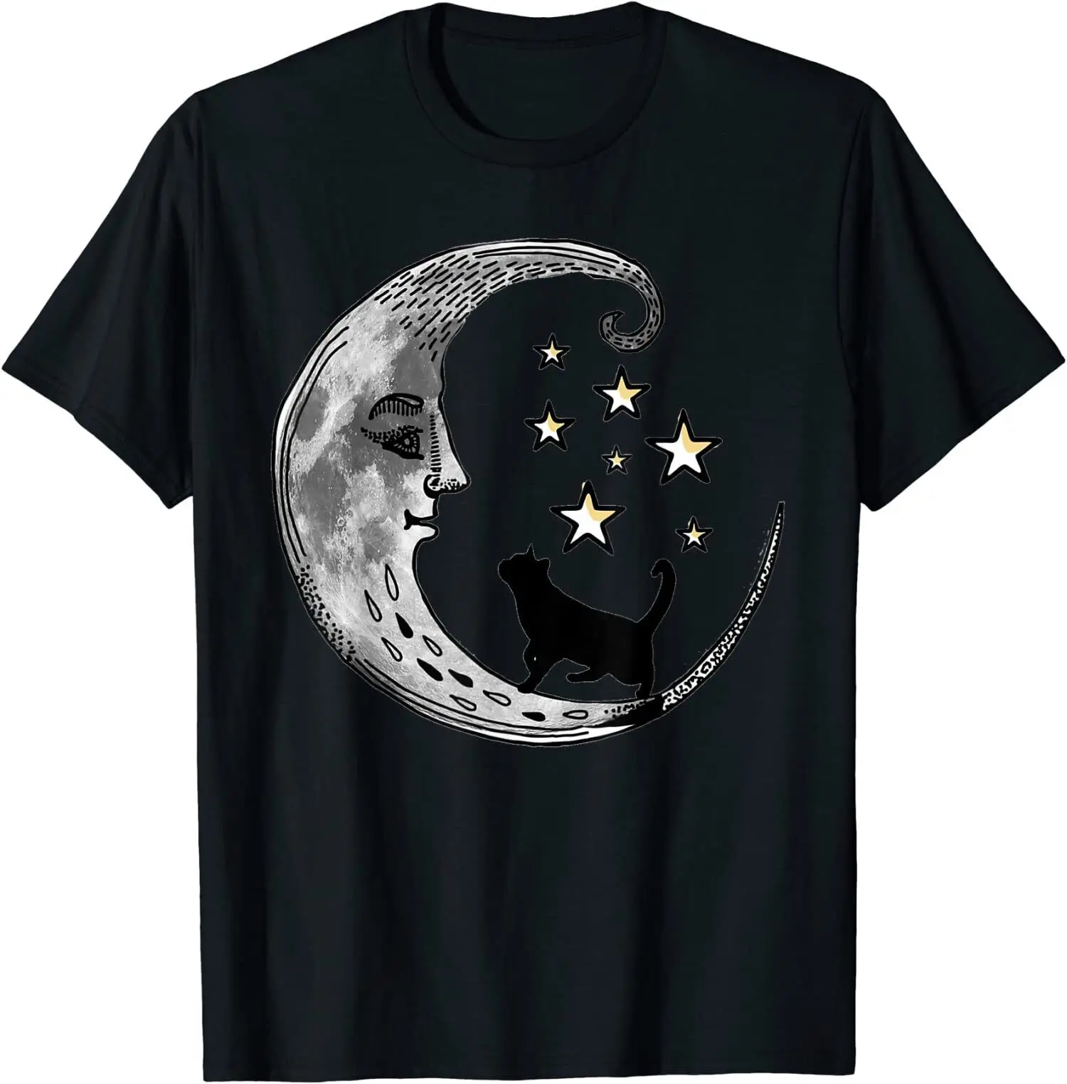 

Повседневная модная мужская футболка в стиле Харадзюку с изображением Луны и звезд и черного кота, забавная Мужская футболка с принтом, мужские футболки, подарок для парня, летняя футболка