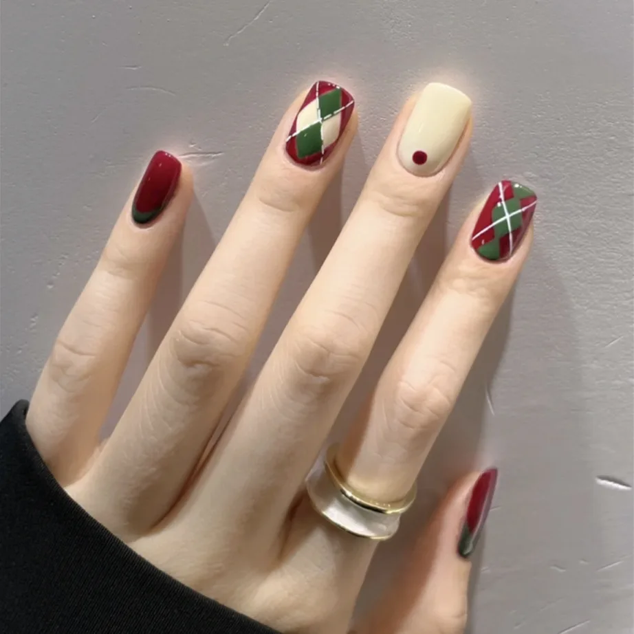 

24 Pcs of Small Red British Style Air Soft Glue False Nails Long Gradual Color Fashion Manicure Paste False Nails Paste Coffin