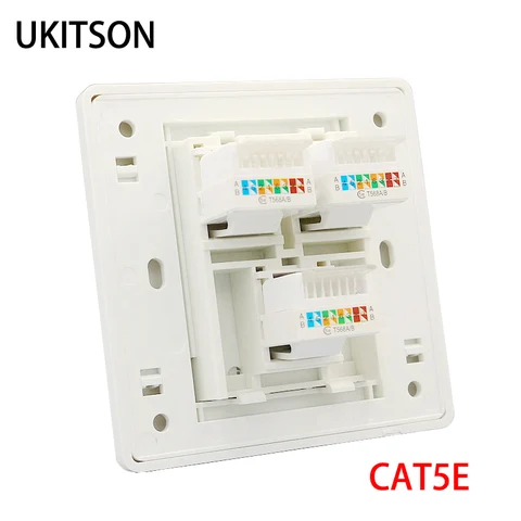 Настенная панель UKITSON 3 портов CAT6/CAT5E белая 86x86 мм
