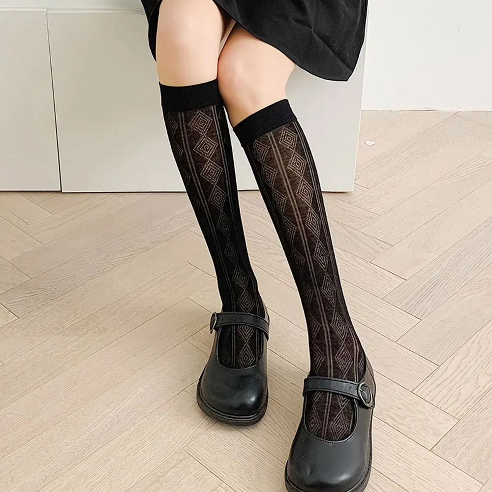 

Новинка, уличная одежда, длинные прозрачные гольфы в полоску с листьями для женщин JK Lolita, Модные дышащие гольфы