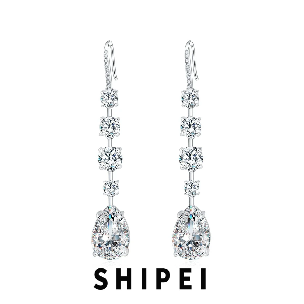SHIPEI 925 Sterling Silver Pear Cut 7CT White Sapphire Gemstone Drop Dangle Earrings Wedding Engagement Fine Jewelry for Women