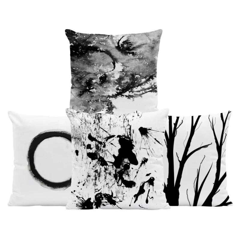 

Моющиеся накидки для подушек, набор из 4 черно-белых бархатных накидок на талию