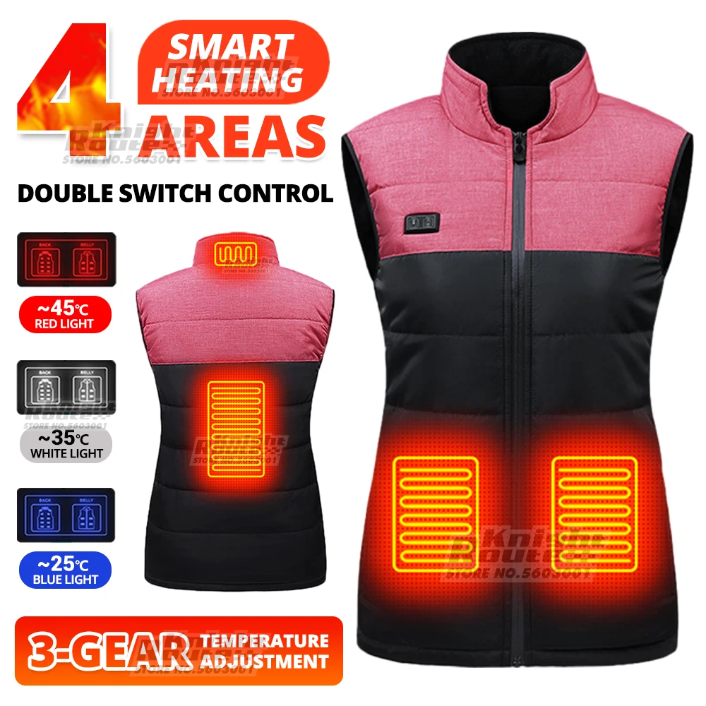 

Winter Self Heating Jackets 4 Areas Women Heated Vest Ski Moto Motorbike Motorcycle Jacket Thermal Hiking Clothing Rose Red