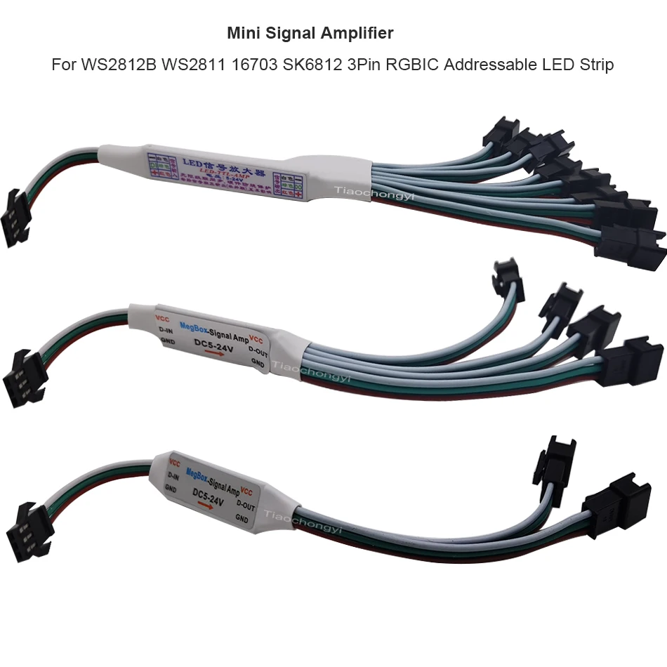 

Mini Signal Amplifier Repeater for WS2812B WS2811 16703 SK6812 3Pin RGBIC Addressable LED Strip String Module 1 TO 4/8 5-24V