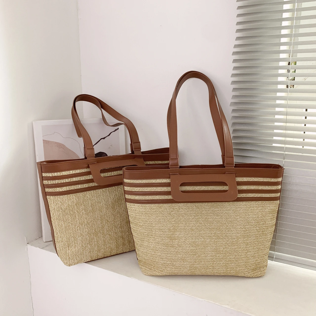 

Плетеная Сумка GUTELINA, вместительный тоут, летняя женская сумка с двойным ремешком на плечо, сумки для покупок для женщин