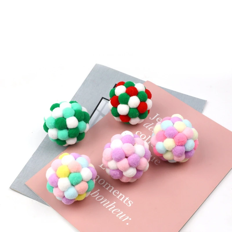 

Pet Supplies Cat Toys Colorful Handmade Plush Bell Balls Plush Balls Pet Toys Pet Accessories