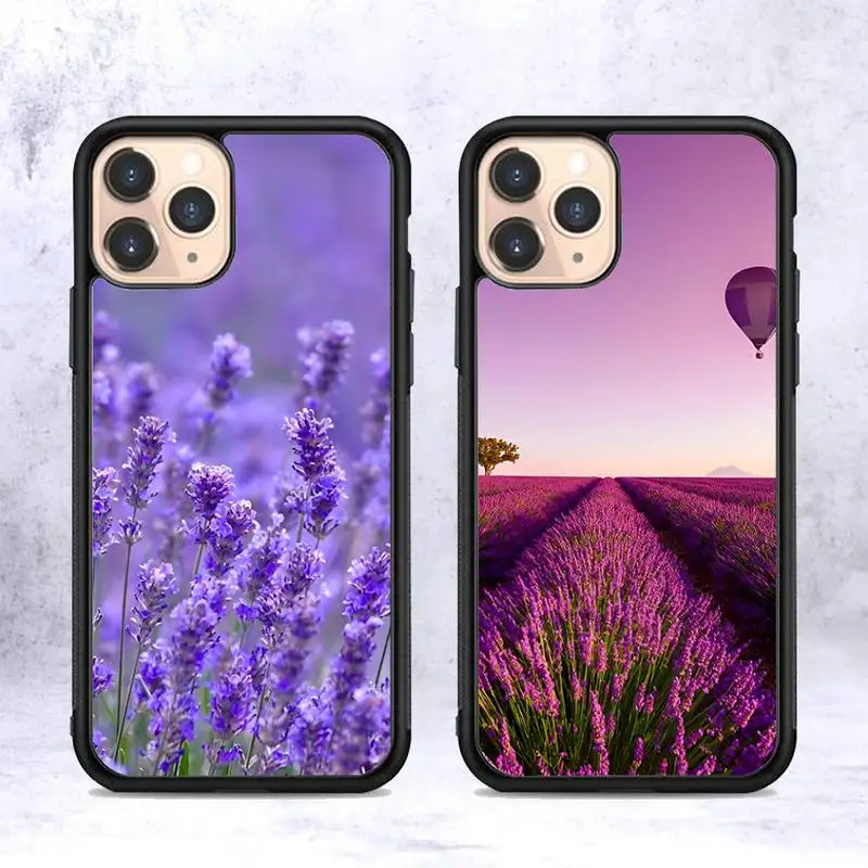 

RuiCaiCa Butterfly Lavender Flower Phone Case Silicone PC+TPU Case for iPhone 11 12 13 Pro Max 8 7 6 Plus X SE XR Hard Fundas