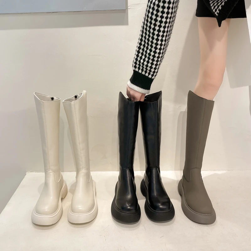 

Женские брендовые сапоги на плоской подошве, зимние сапоги, женские сапоги на молнии, с круглым носком, модная Осенняя обувь в стиле «Лолита...