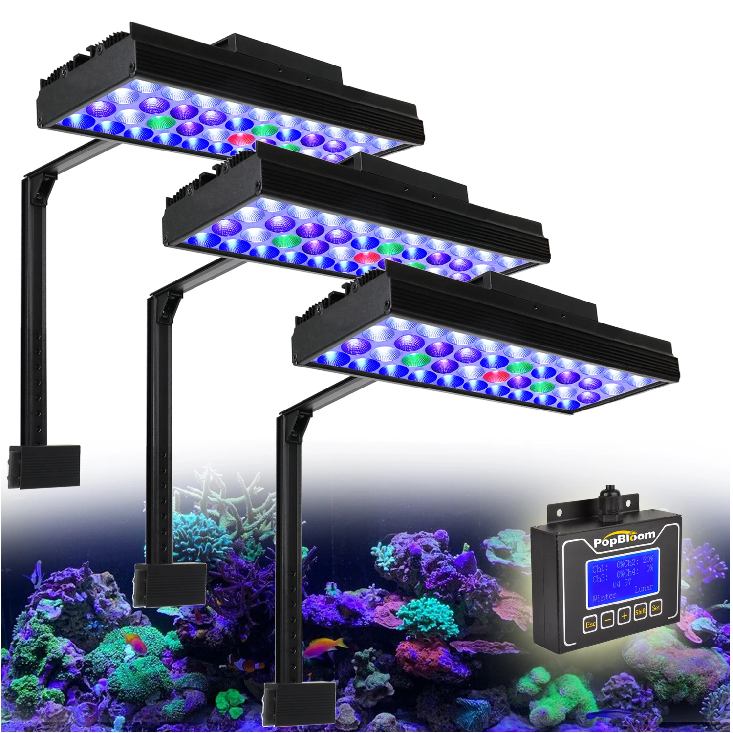 

3PCS PopBloom Marine Aquarium Light Full Spectrum Aquarium Lamp Program for 130-170cm 60" Reef Coral SPS/LPS Fish Tank Turing30