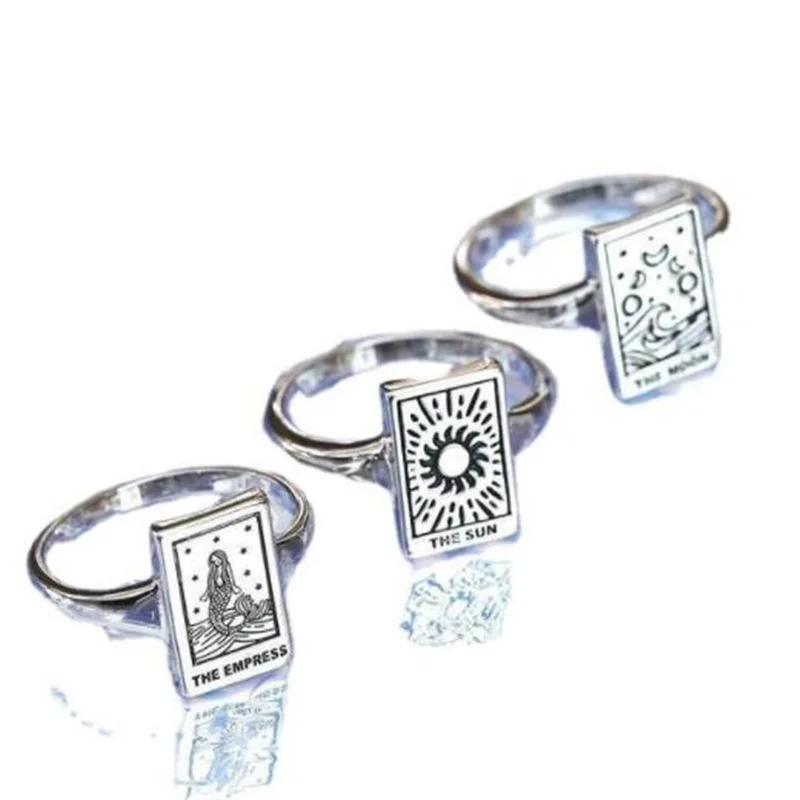 

Vintage Simple Silver Color Engraved Mermaid Sun Moon Ring Adjustable Open Ring for Women Aesthetic Jewelry Gift