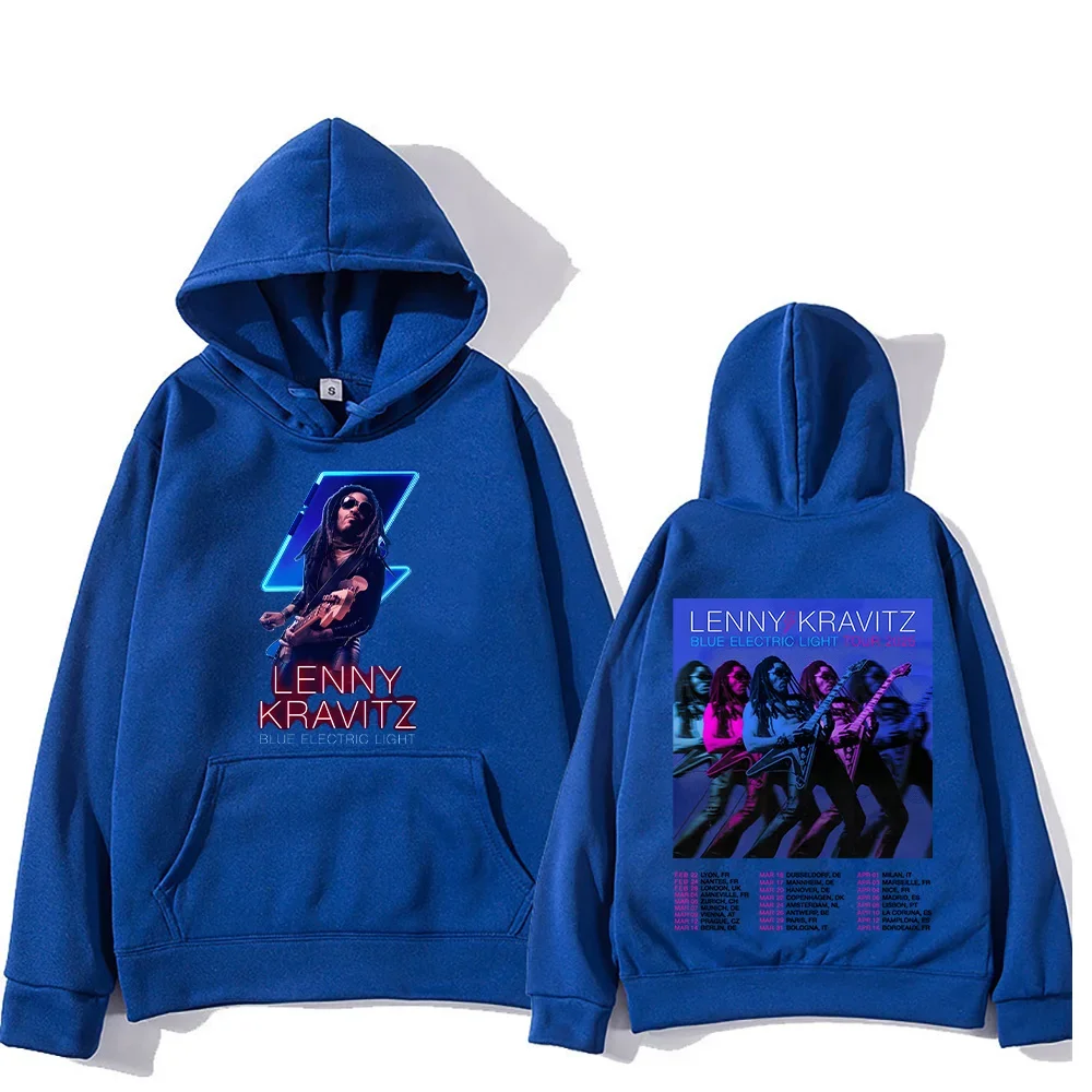 Lenny Kravitz Blue Electric Light Tour Pullover Retro 90s Graphic Printing Sweatshirts Unisex with Hooded Sudaderas Metal Hoodie