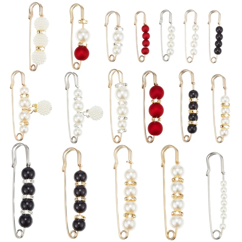 

18Pcs Faux Pearl Brooch Pins Sweater Shawl Clips Brooch Safety Pins Elegant Pearl Cardigan Collar Brooch Clips for Women