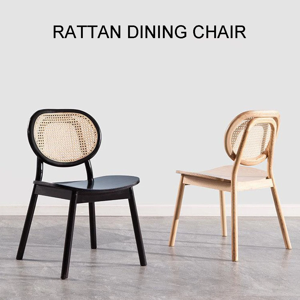 

Solid Wood Dining Room Chairs Rattan Weaving Stool Household Retro Minimalist And Modern Cafe Leisure Time Furniture