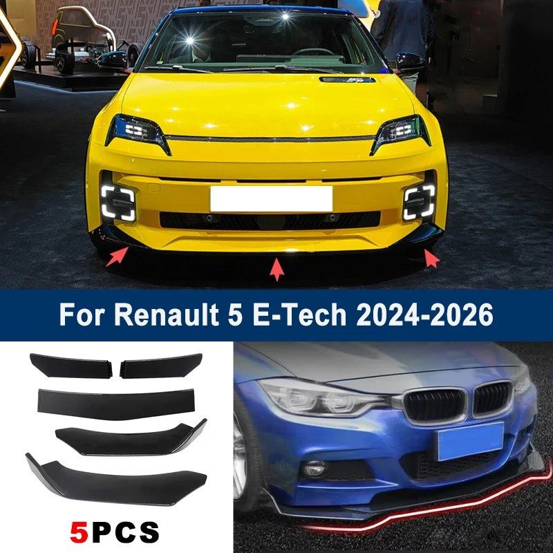 Фото Для Renault 5 E-Tech 2024-2026: регулируемый комплект из 5 элементов для защиты и декоративной отделки переднего бампера, обвес для автомобиля №1