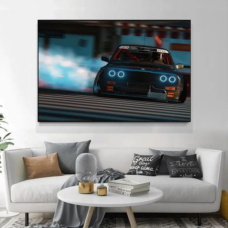 Постер для гоночного автомобиля BMW M3 E30 Картина на холсте с изображением дрифта