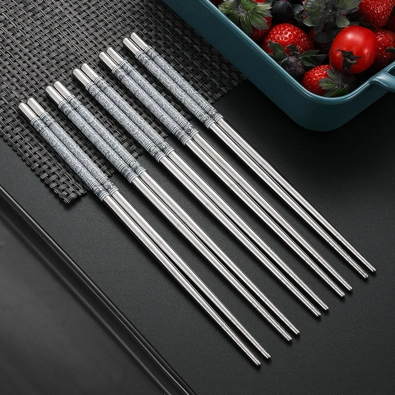

5 Pairs Stainless Steel Non-Slip Chopsticksblue and White Porcelain Pattern Food Stick Portable Reusable Tableware Chopsticks