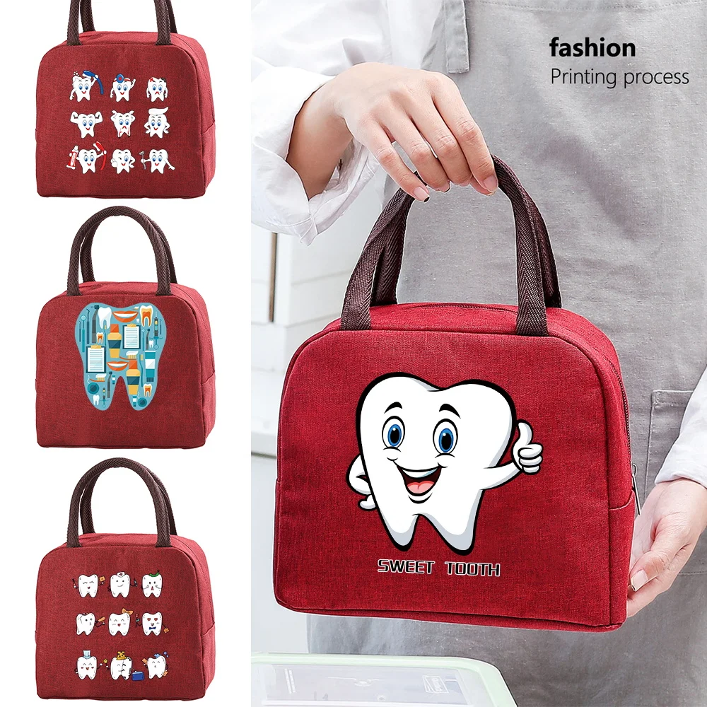 

Portable Lunch Bag Insulated Fridge Cooler Bag Teeth Print Thermal Food Picnic Lunch Bag Women Girl Kids Children Bento Pouch