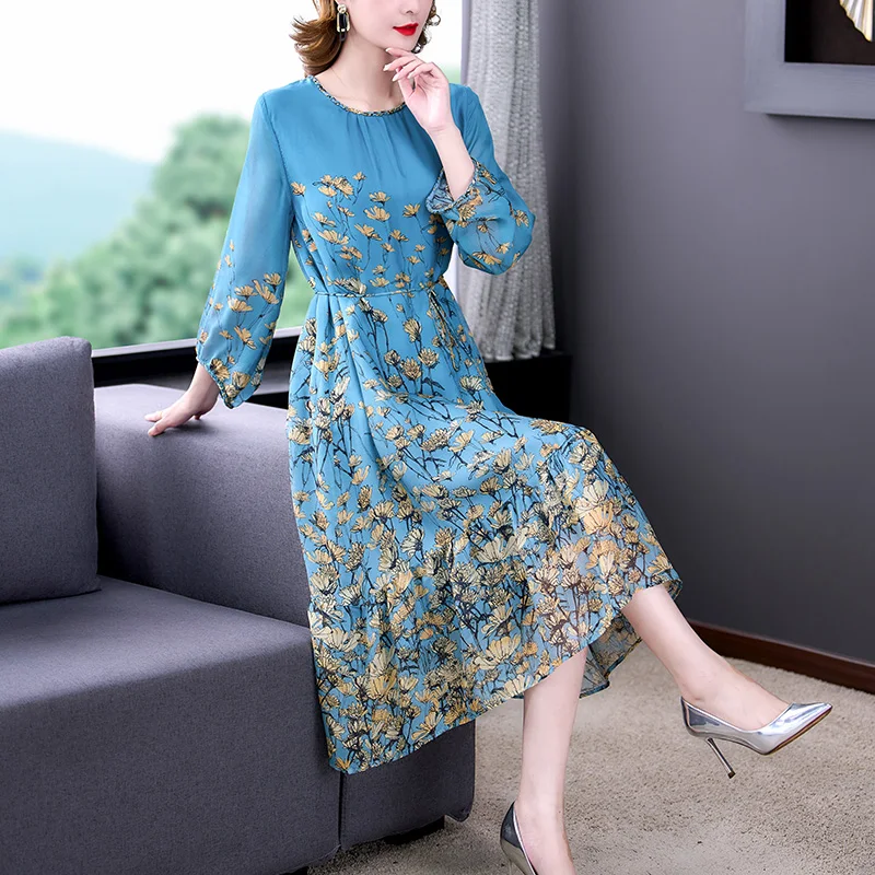

Summer Casual Floral Chiffon Beach Midi Dress 2022 Boho Vintage Print 4XL Plus Size Sundress Women Elegant Bodycon Party Vestido