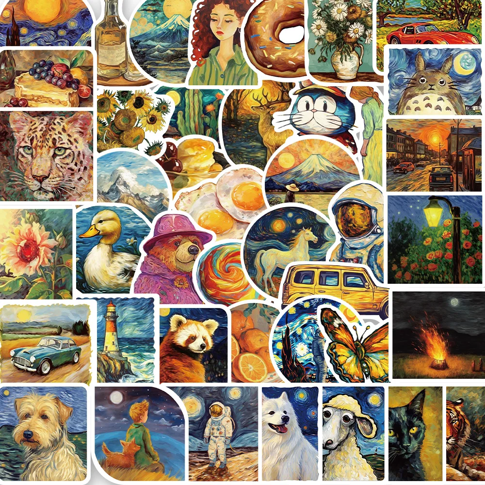 

10/50PCS Oil Painting Style Art Pattern Artist Van Gogh Stickers for Laptop Phone Guitar Suitcase Notebooks Motorcycle Sticker