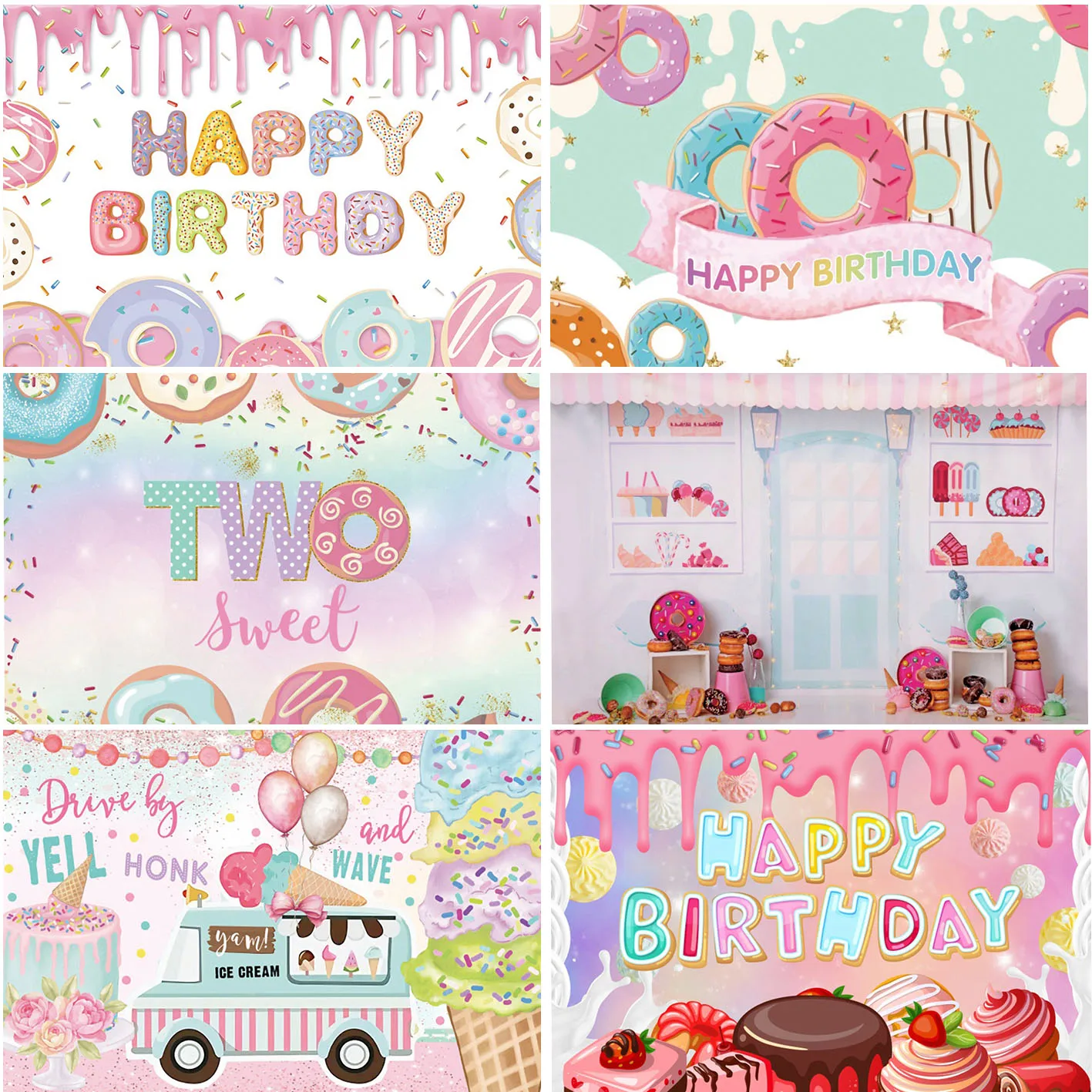 Candy Shop Theme Party Photocall Sweet Baby Birthday Backdrops Donut Ice Cream Photographic Backgrounds For Photo Studio Props