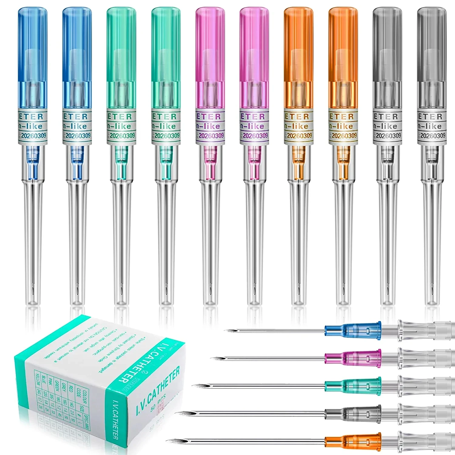 

50Pcs IV Catheter Needles 14G 16G 18G 20G and 22G Ear Nose Piercing Needles Hollow Needles for Lip Tongue Belly Navel Nipp