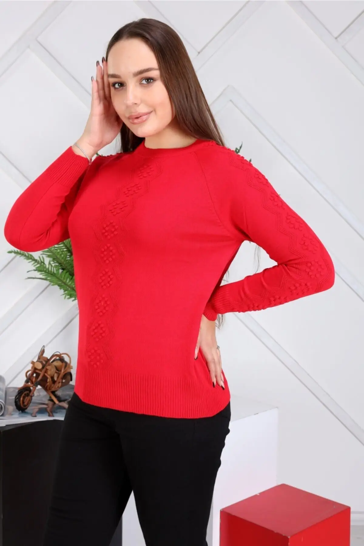 

Women's Winter Sweater Red adverts Sleeve Knit Sweater Detail Women Muslim Sweater