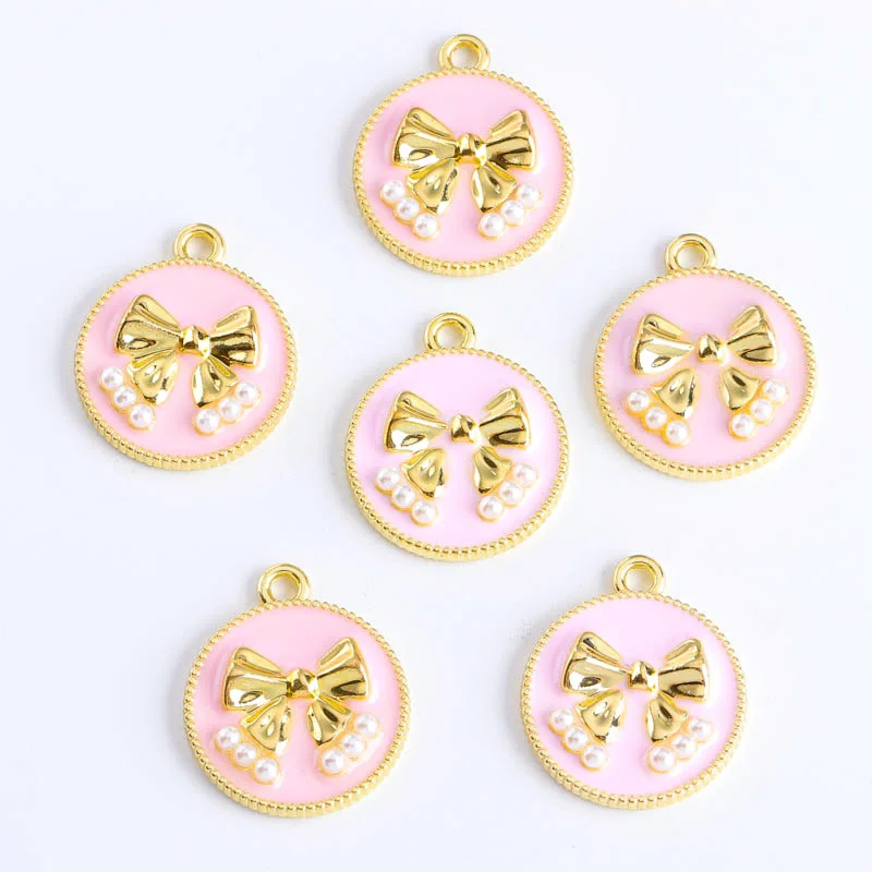 10 шт. 18*21 мм Красочные эмалевые подвески из сплава с жемчугом и бантом женские