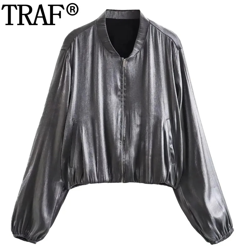 

Куртка-бомбер Женская атласная с длинным рукавом, на молнии