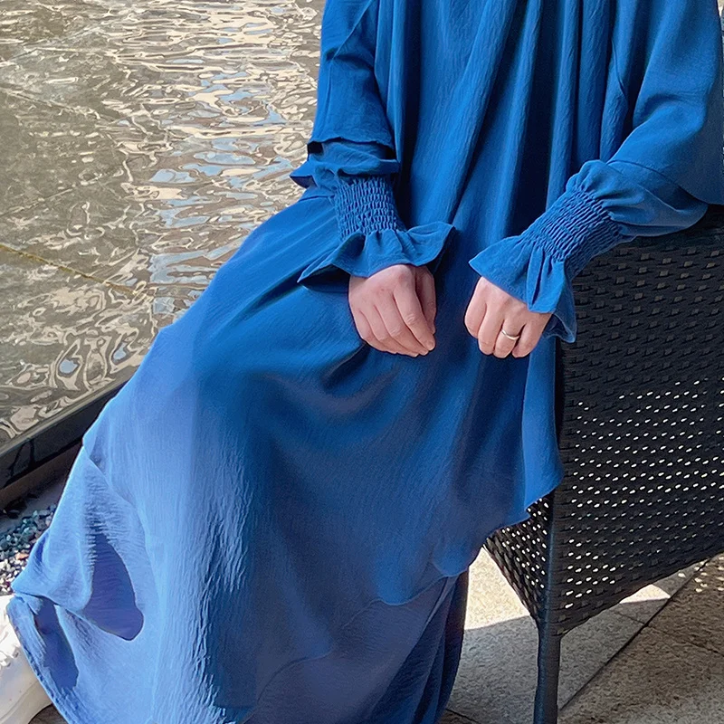 Plain Abaya for Women Crepe Floral Cuff Islamic Clothing Ramadan Muslim Prayer Long Dress African Dresses Dubai Turkish Robe