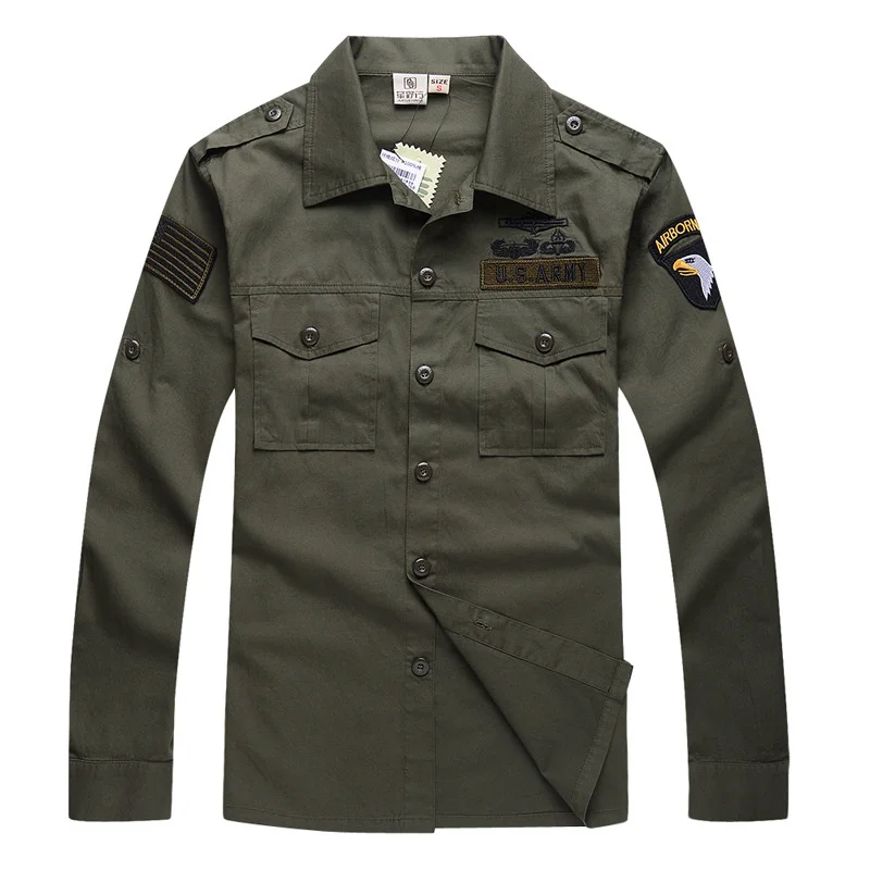 

Men's Military Cargo Camouflage Long-Sleeved Outdoor Tactical Top Cotton Breathable Embroidery Shirt Male