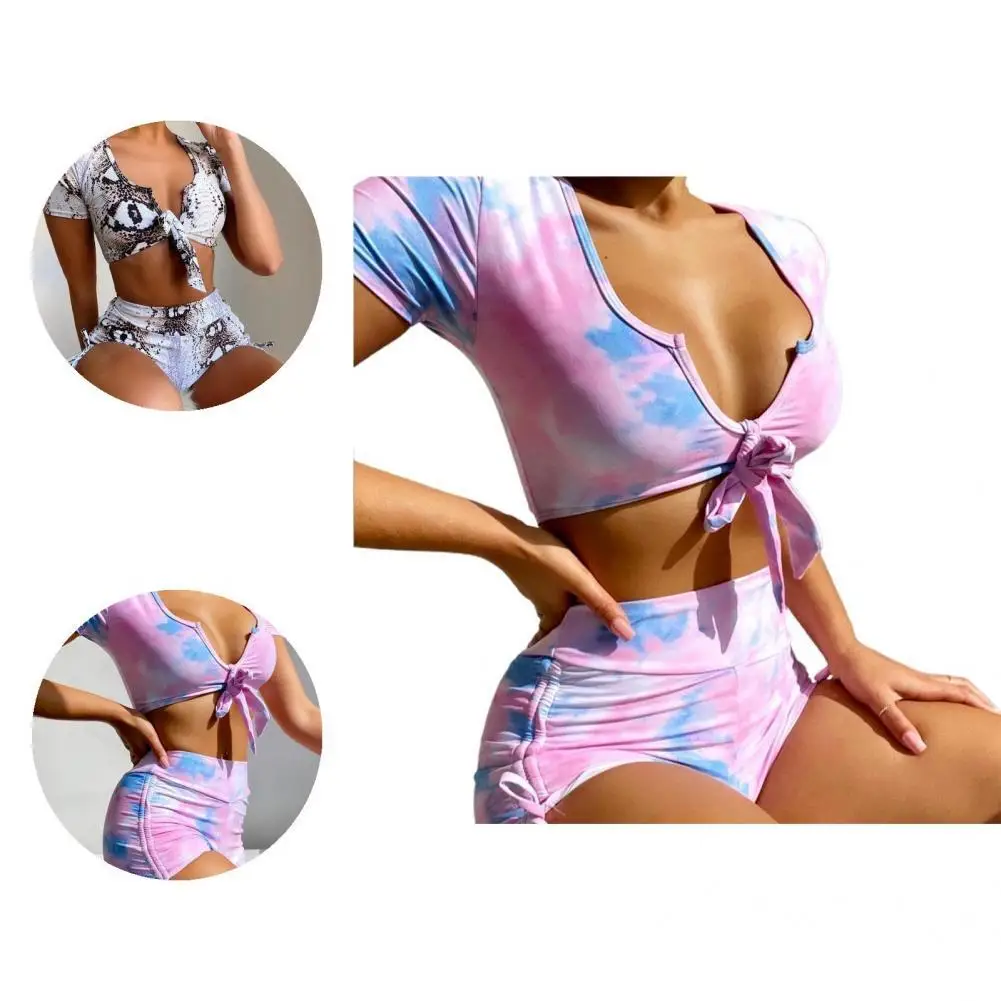

Charming Bra Briefs Set Padded Stretchy Breathable High Waist Tummy Control Bathing Suit