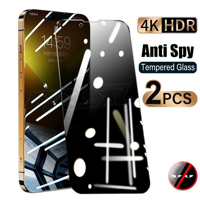 

2 шт. Защитное стекло для IPhone 14 12 13 11 Pro X XR XS Max, антишпионские Защитные пленки для IPhone 6 6S 7 8 Plus SE, закаленное стекло