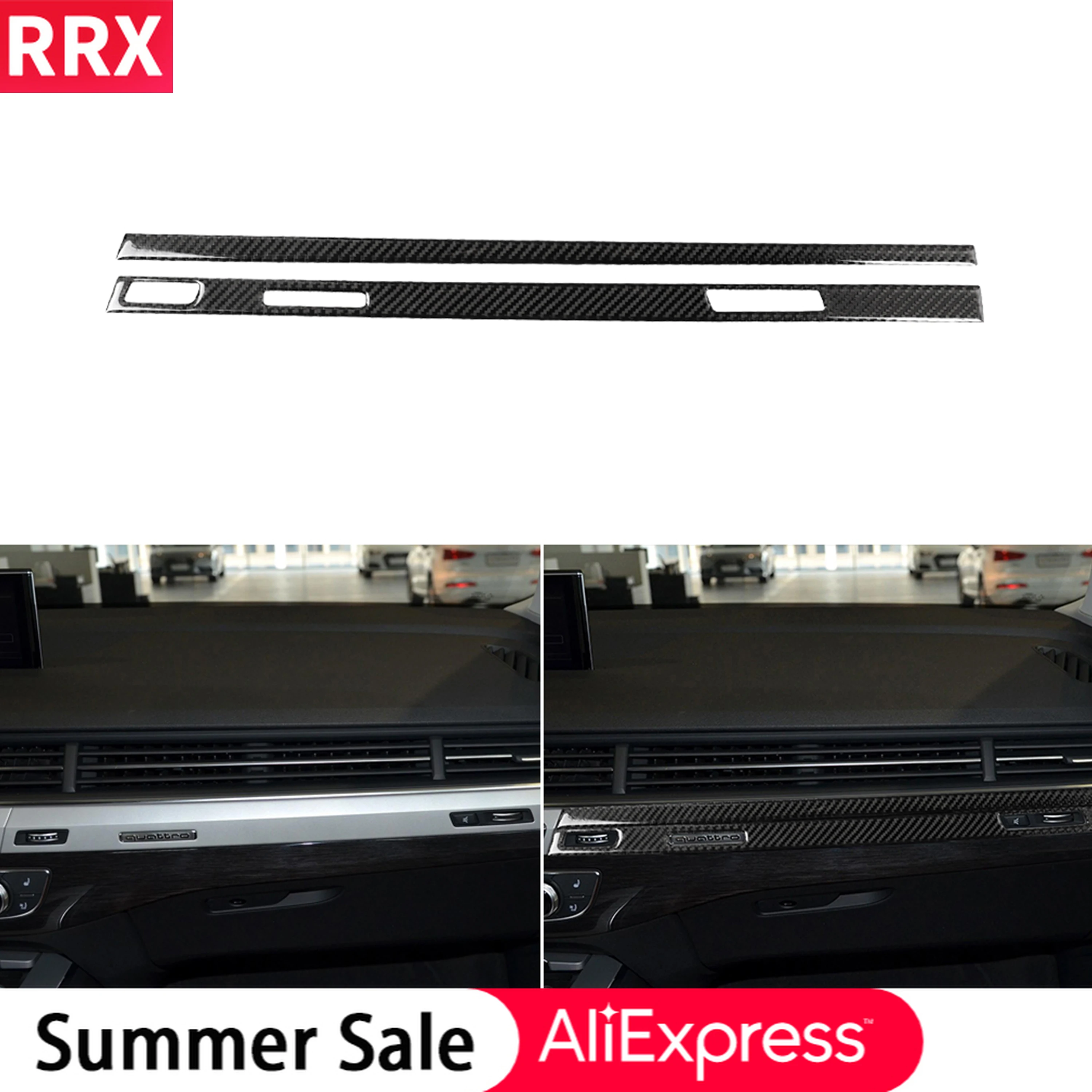 

RRX For Audi Q7 SQ7 4M 2016 2017 2018 2019 Carbon Fiber Stickers Co-pilot Dash Panel Trim Strips Interior Car Accessories