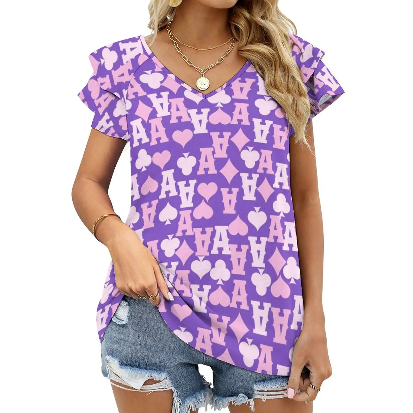 

Fashion Woman Blouse 2023 T-shirt Women's Clothing Free Shipping Offers Ruffled V-neck Top Y2k Style