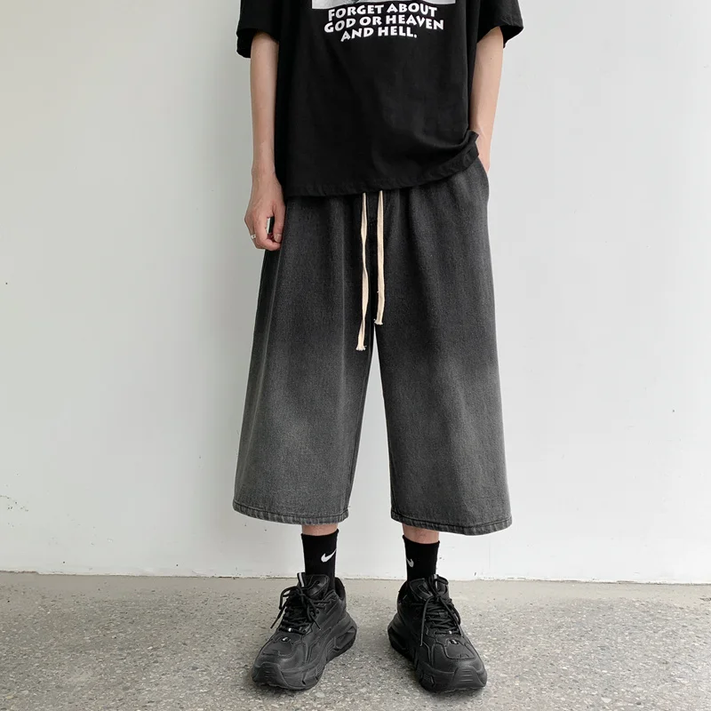 Summer Blue Black Gradient Jeans Men Fashion Oversized Wide Leg Jeans Mens Streetwear Hip Hop Loose Straight Denim Pants Men