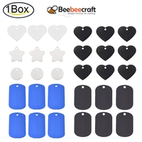 30pack 1 5x1 shield shape stamping blanks black aluminum blank pendants with storage box for dog tags making 0 5mm in thickness