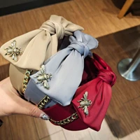 ladies fashion headband oversized bow satin fabric alloy chain small bee jewelry accessories wholesale