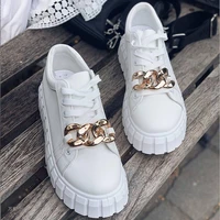 women comfortable loafer shoes platform flat vulcanized shoes metal chain casual sneakers ladies shoes black white 43
