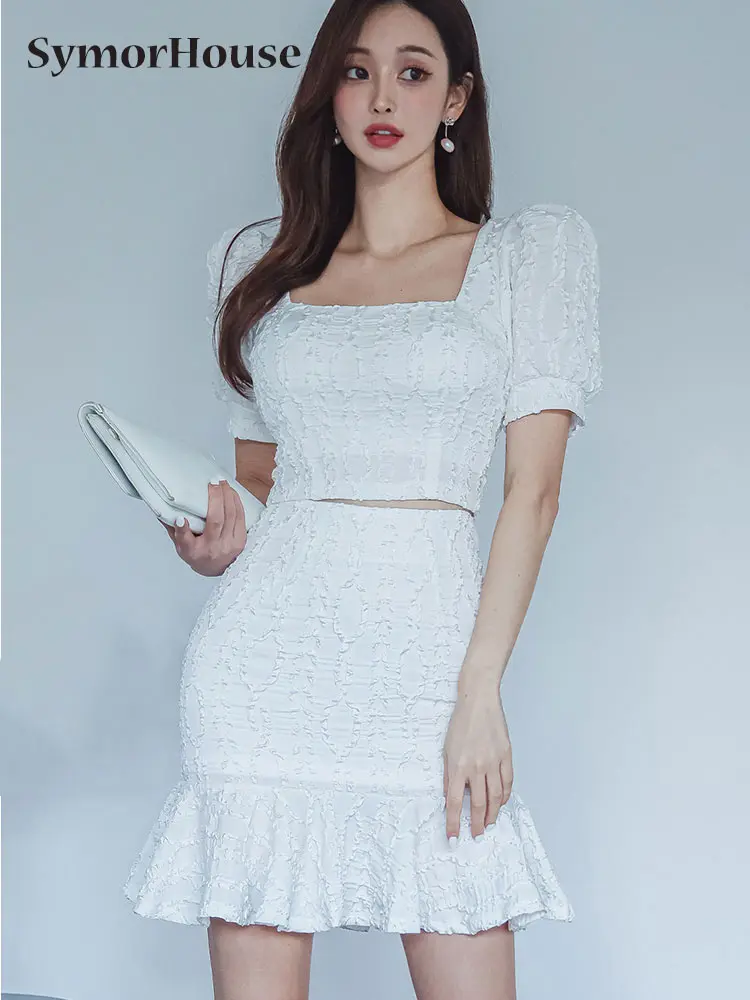 

Женские костюмы из 2 предметов, топы с пышными рукавами и Повседневная модная юбка-футляр с юбкой-годе, простые рабочие юбки, весна-лето-осень