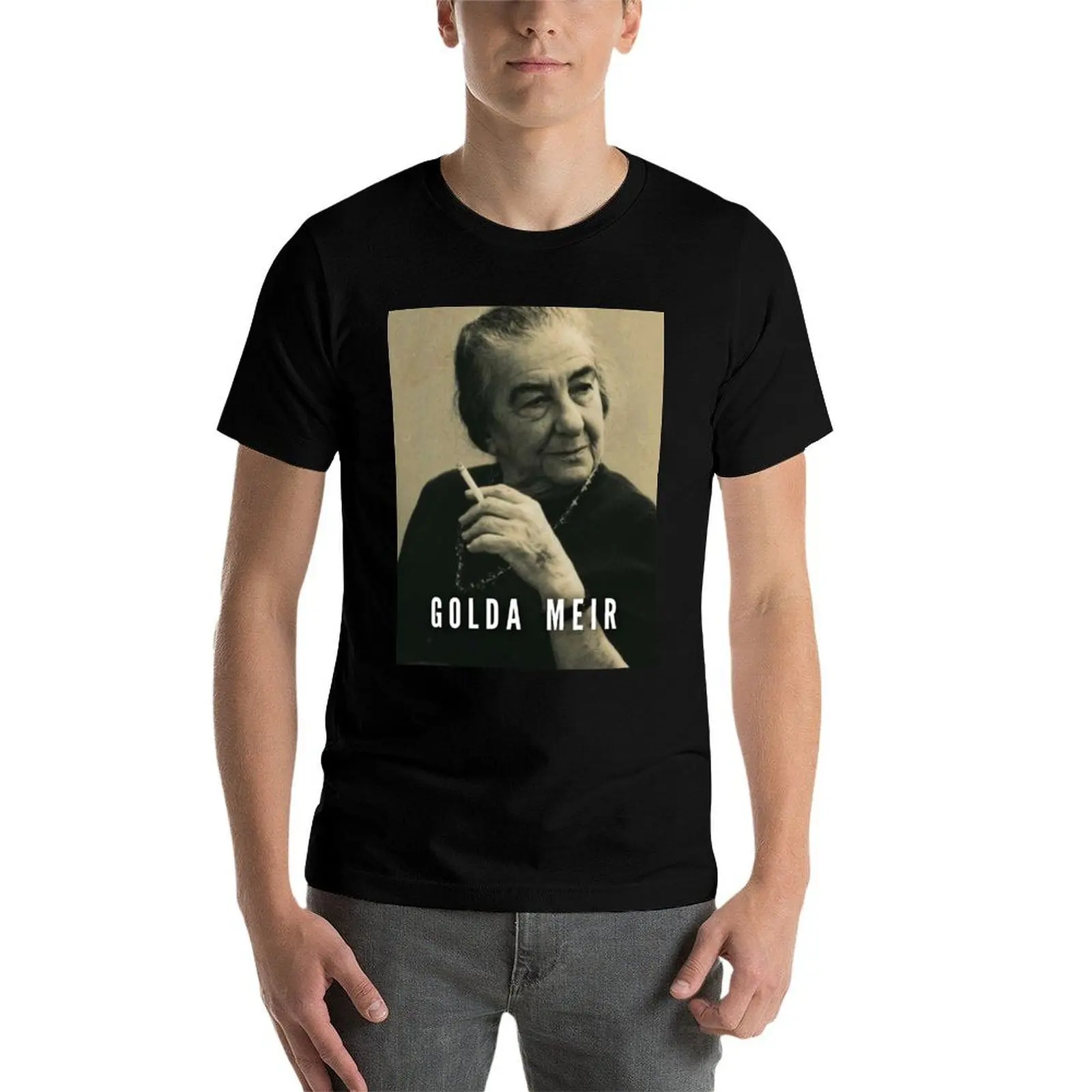 Фото Футболка Golda Meir с графическим рисунком, заготовки, эстетичная одежда, черные футболки для мужчин №4