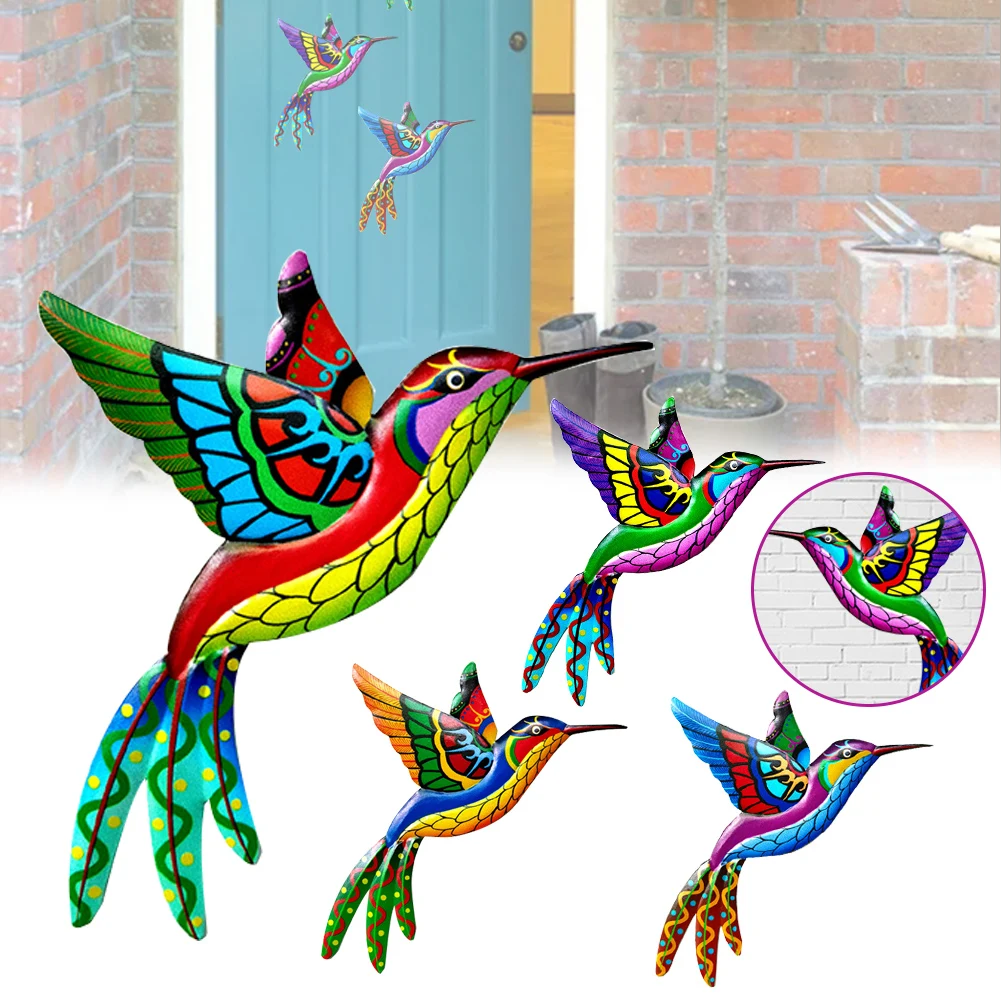 

4Pcs Metal Hummingbird Wall Art Decor 3D Outdoor Garden Wall Decoration Metal Colorful Birds Iron Ornaments Hanging for Garden