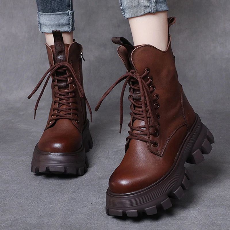 

Женские мотоциклетные ботинки Marton, из натуральной кожи, на шнуровке, в британском стиле, до щиколотки, Осень-зима 2022