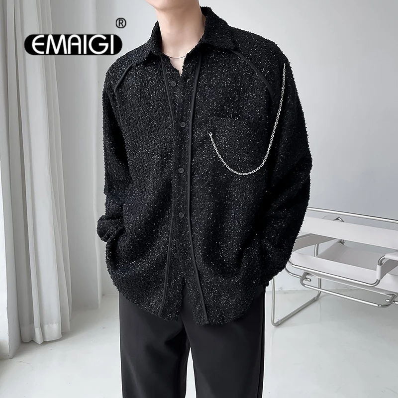 

Unisex Shirts Men Korean Streetwear Fashion Plaid Casual Loose Long Sleeve Shirts Women Shiny Shirt Tops Male Stage Clothing