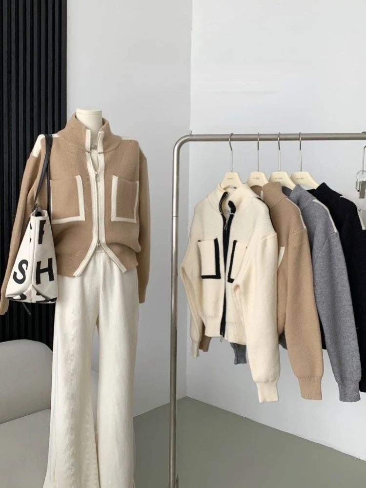 Женский вязаный кардиган Y2k Элегантный Повседневный Нежный с двойной молнией и